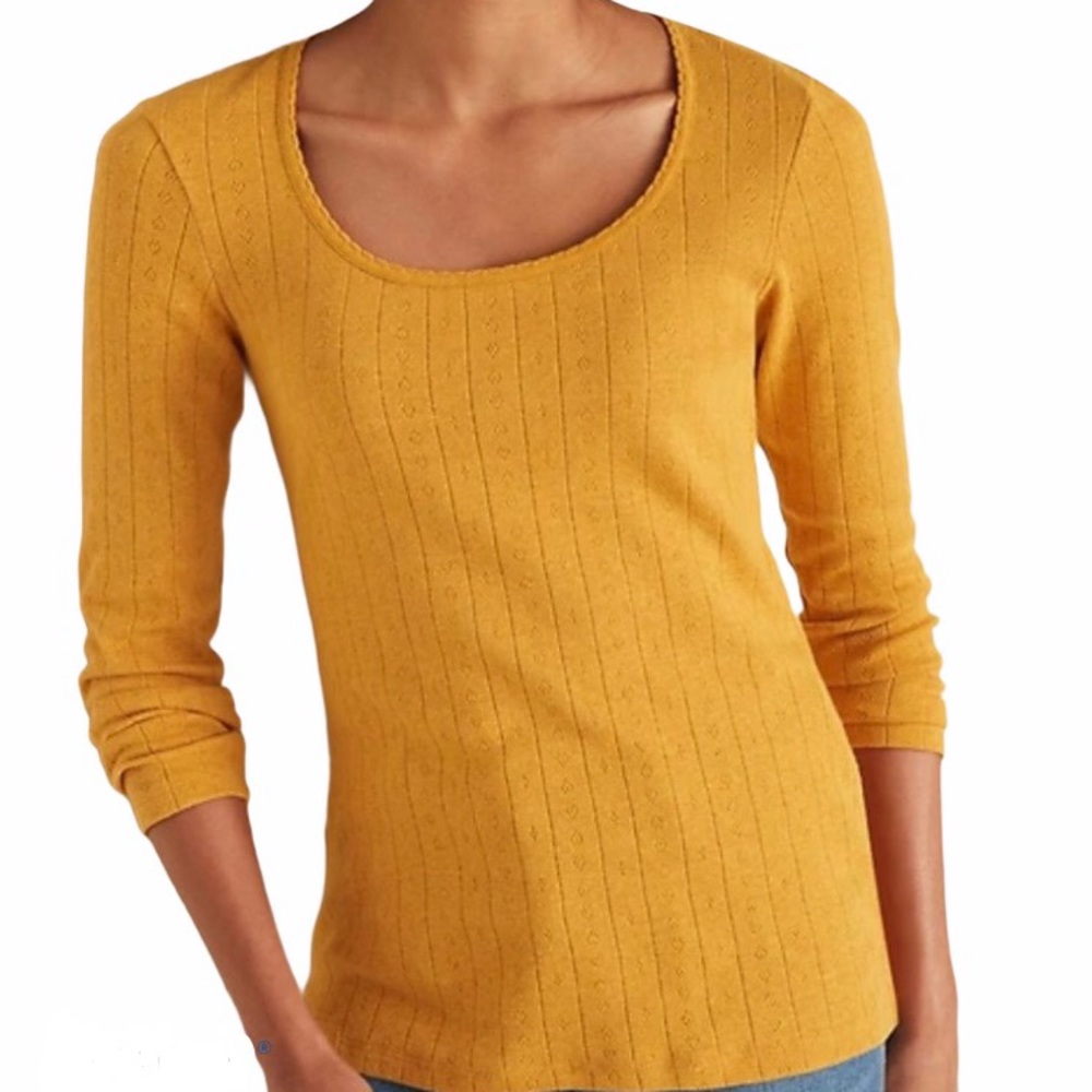 Old Navy swoop neck mustard pointelle top